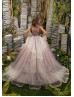 Beaded Lace Tulle Ruffle Floor Length Flower Girl Dress